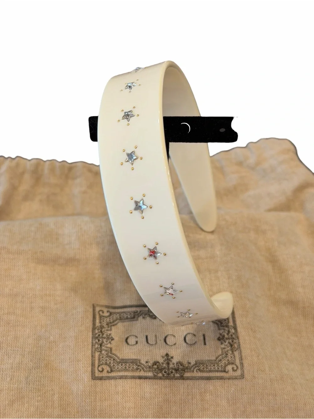 Gucci Adidas NWT With COA Cream Headband with Green Logo and Crystal Stars
